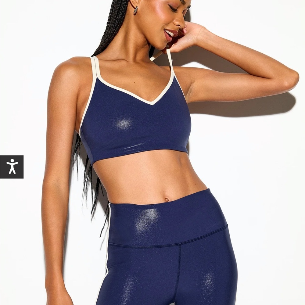 Spiritual Gangster Navy High Gloss Bralette with Cream Trim size S